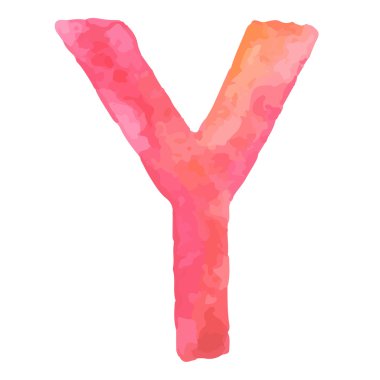 Mektup Y renkli suluboya aquarelle yazı tipi el yazısı türü ele çekin doodle abc alfabesi harfleri vektör çizim.