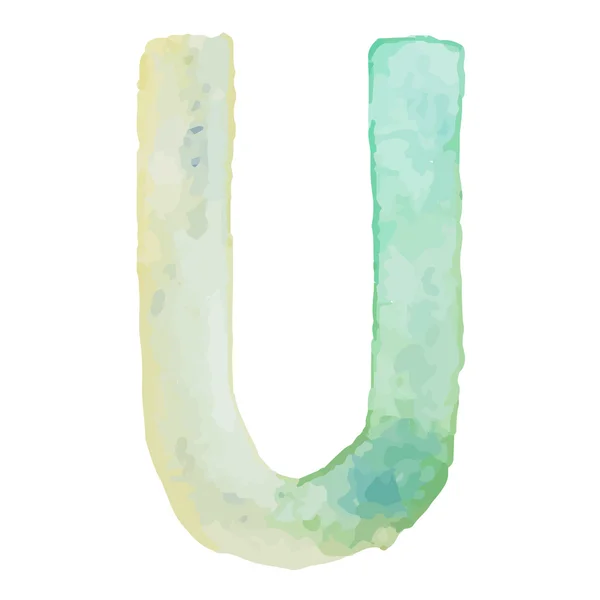 Letter U Colorful watercolor aquarelle font type handwritten hand draw doodle abc alphabet letters. Vector illustration — Stock Vector