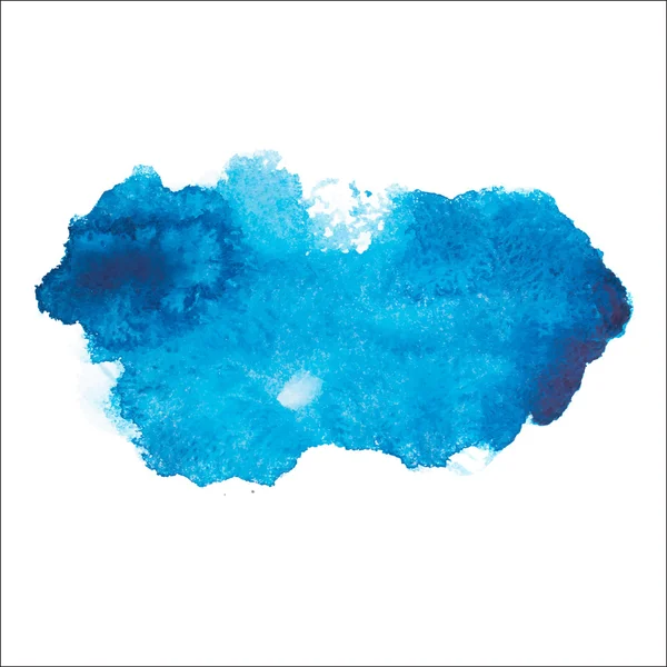 Mavi renkli soyut el çizmek suluboya aquarelle sanat boya sıçramak leke beyaz zemin üzerine vektör çizim — Stok Vektör