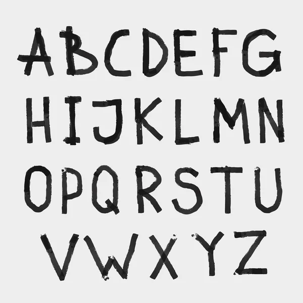 Dibujo a mano áspera tiza texturizada abc alfabeto fuente en pizarra . — Vector de stock