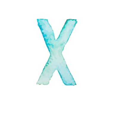 Mektup X renkli suluboya aquarelle yazı tipi el yazısı türü ele çekin doodle abc alfabesi harfleri vektör çizim.