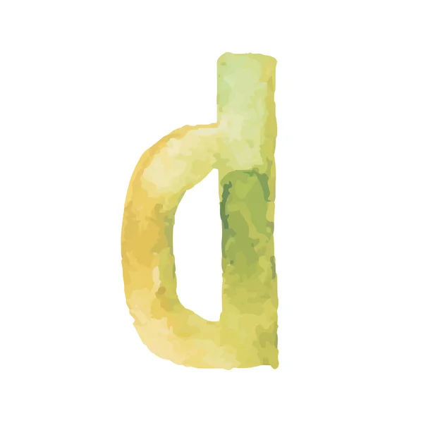 Letter D Colorful watercolor aquarelle font type handwritten hand draw doodle abc alphabet letters Vector illustration. — Stock Vector