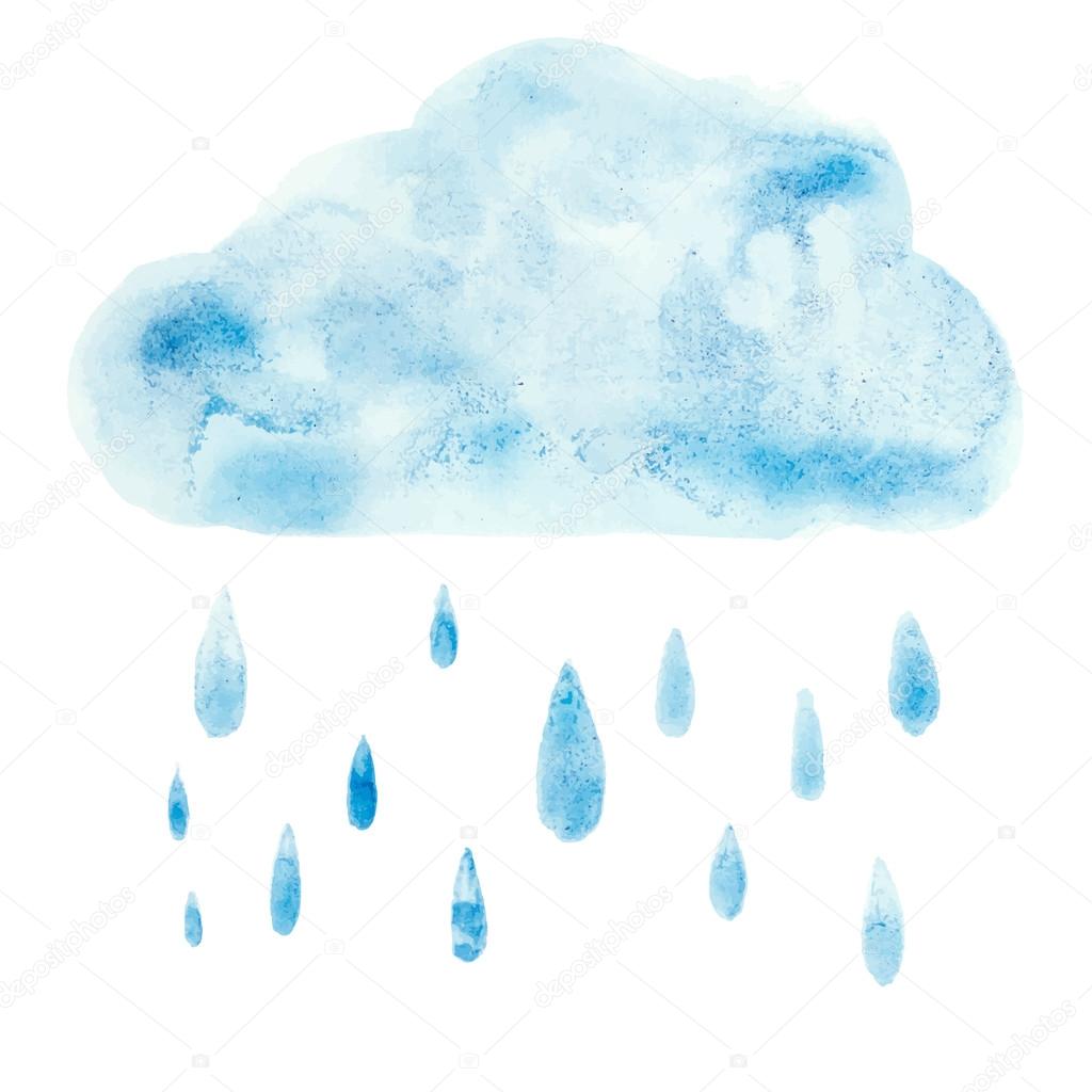 Hand draw aquarelle art paint blue watercolor cloud rain drop Vector illustration