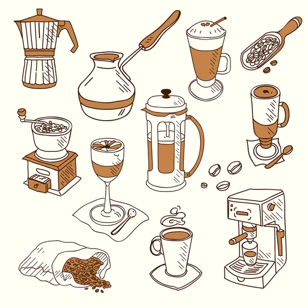 Esquisse dessinée à la main gribouille vintage simple café thème appareils cafetière Menu design pour café et restaurant Illustration vectorielle — Image vectorielle