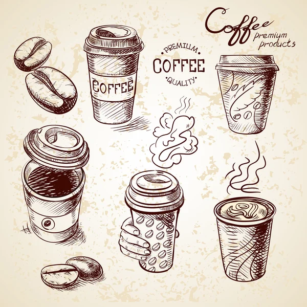 Hand drawn doodle sketch vintage paper cup of coffee takeaway Menu for restaurant, cafe, bar, coffeehouse — Stock Vector