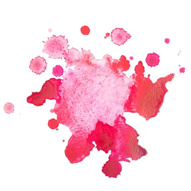 Suluboya aquarelle elle çizilmiş kırmızı damla sıçramak leke sanat boya beyaz arka planda vektör çizim soyut