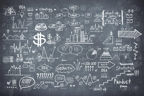 Tafel Tafel Tafel Textur Infografik Sammlung handgezeichnet Doodle Skizze Geschäft ökomomische Finanzelemente — Stockfoto