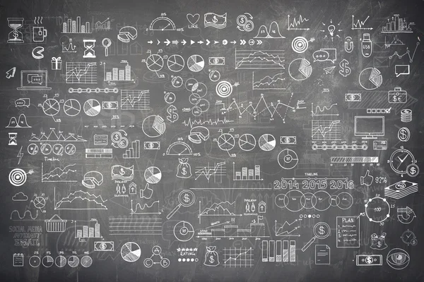 Blackboard schoolbord textuur infographics collectie hand getrokken doodle sketch business ecomomische Financiën elementen — Stockfoto
