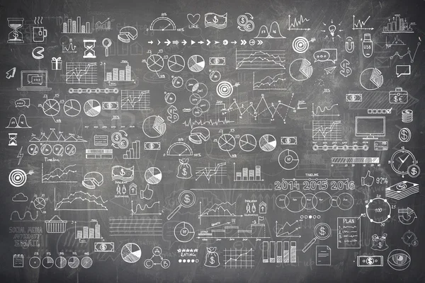 Tafel Tafel Tafel Textur Infografik Sammlung handgezeichnet Doodle Skizze Geschäft ökomomische Finanzelemente — Stockfoto