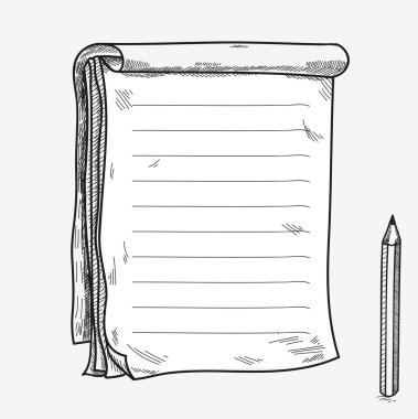 El çizilmiş doodle kroki açık defter, açık sayfa, notlar Not bildirim çizgi roman scrapbook sketchbook ders kitabı kalem için şablon