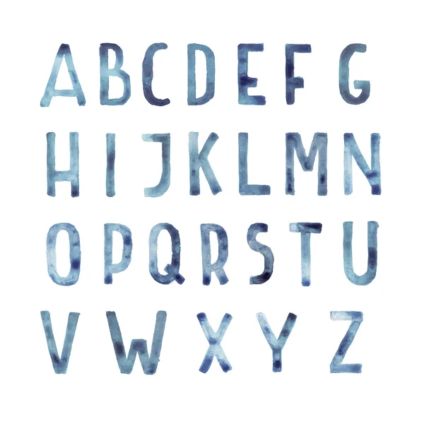 Renkli suluboya aquarelle yazı tipi el yazısı türü elle çizilmiş doodle abc alfabesi harfleri vektör — Stok Vektör