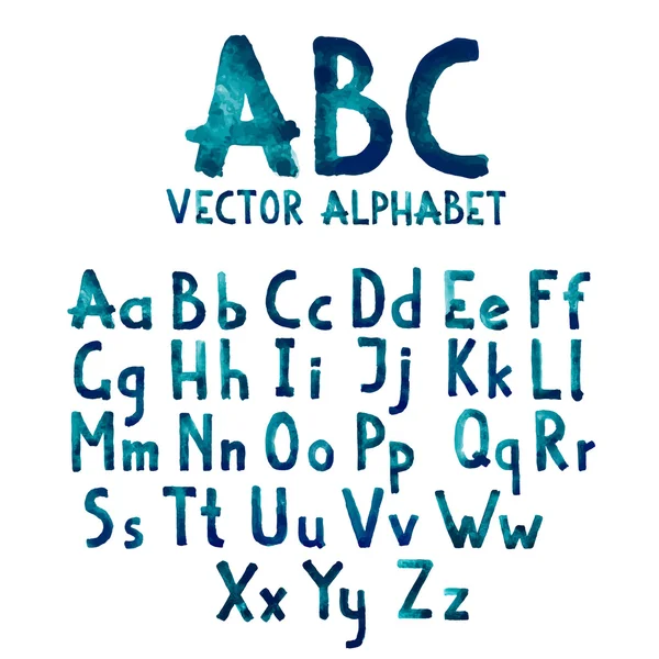 Renkli suluboya aquarelle yazı tipi el yazısı türü elle çizilmiş doodle abc alfabesi harfleri büyük ve küçük vektör — Stok Vektör