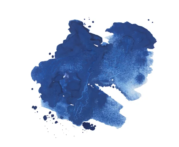 Abstracte aquarel aquarelle hand getekend kleurrijke blauwe kunst verf splatter vlek op witte achtergrond. — Stockfoto