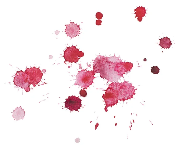 Αφηρημένη Υδατογραφία ακουαρέλα χέρι πολύχρωμα σχεδίων τέχνης και κόκκινο χρώμα βαφής ή αίμα λεκέ πιτσιλίσματα — Φωτογραφία Αρχείου