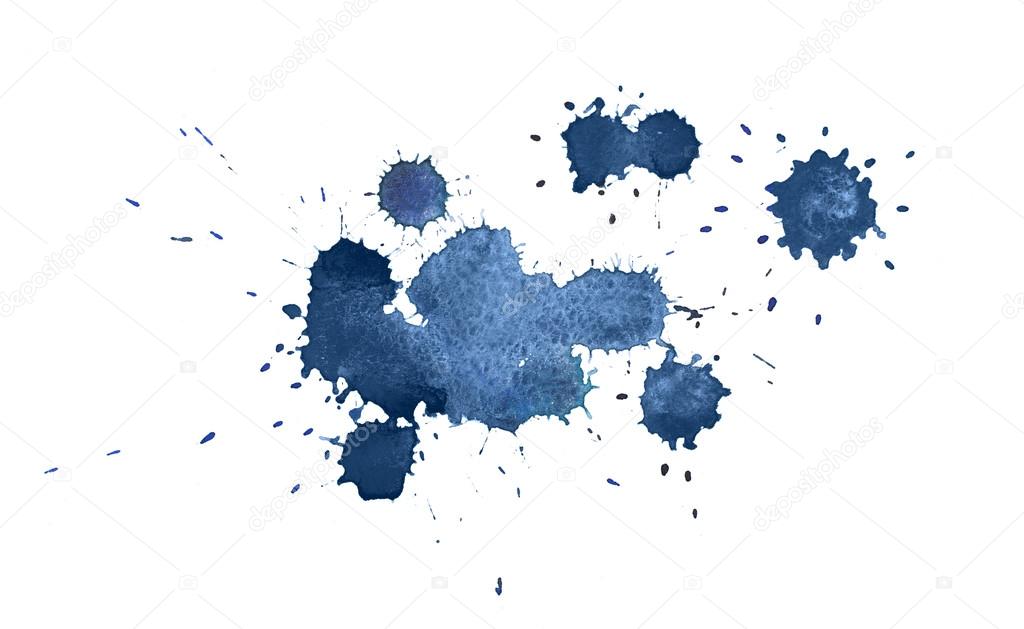 Abstract watercolor aquarelle hand drawn colorful blue art paint splatter stain on white background.