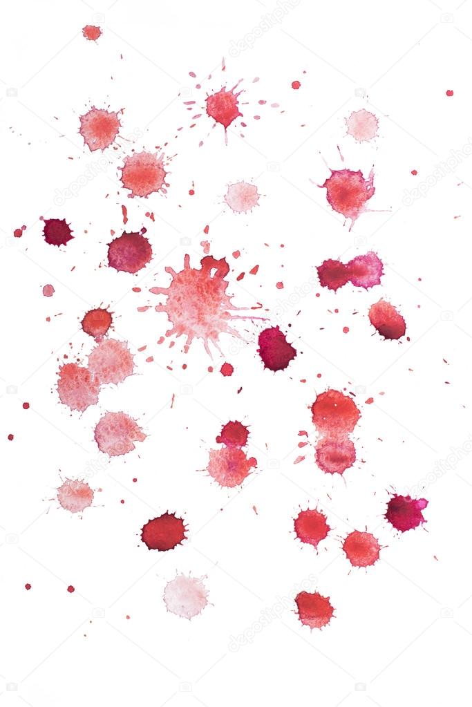 Abstract watercolor aquarelle hand drawn colorful shapes art red color paint or blood splatter stain