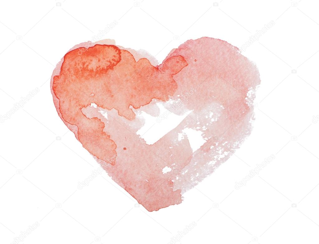 Watercolor aquarelle hand drawn colorful red heart art color paint or blood splatter stain