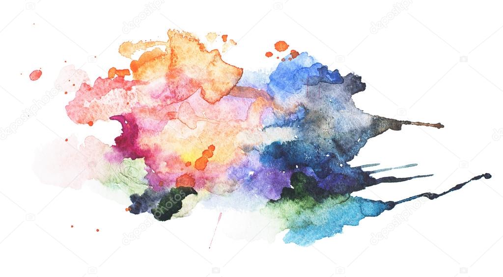 Abstract watercolor aquarelle hand drawn blot colorful paint splatter stain