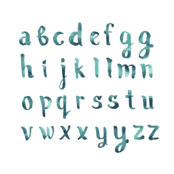 Renkli suluboya aquarelle yazı tipi el yazısı türü elle çizilmiş doodle abc alfabesi harfleri vektör — Stok Vektör