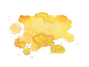 Abstract watercolor aquarelle hand drawn yellow drop splatter stain art paint on white background illustration