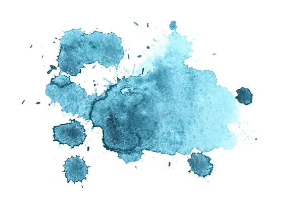 Abstract watercolor aquarelle hand drawn blue drop splatter stain art paint on white background illustration — ストック写真
