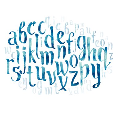 renkli suluboya aquarelle yazı tipi el yazısı türü elle çizilmiş doodle abc alfabesi harfleri vektör