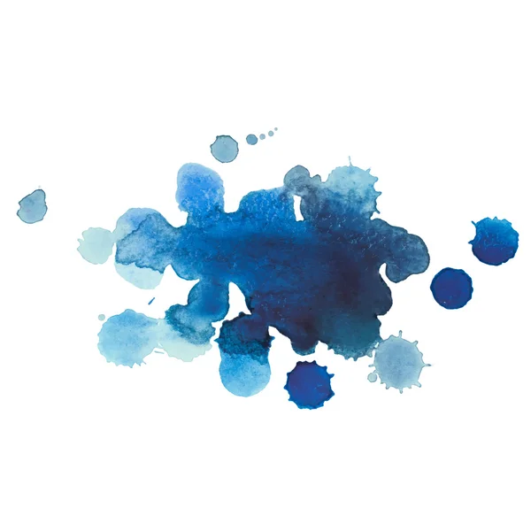 Abstract aquarel aquarelle hand getrokken blauwe daling splatter vlek kunst verf op witte achtergrond vectorillustratie — Stockvector