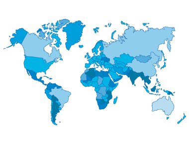 Siyasi dünya mavi harita ve vektör çizim