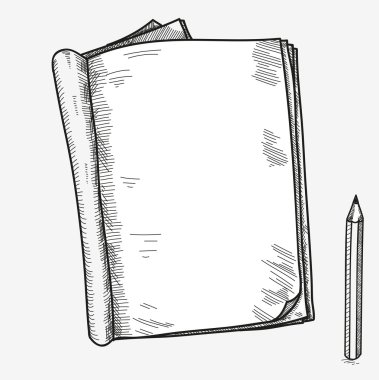 El çizilmiş doodle kroki açık defter, açık sayfa, notlar Not bildirim çizgi roman scrapbook sketchbook ders kitabı kalem için şablon