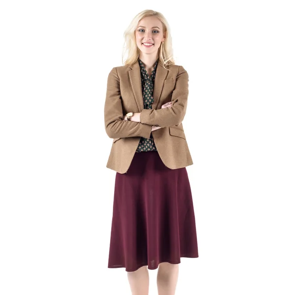 Stunning blond businesswoman standing in the office and smile isolated on white background. — Stock Photo, Image