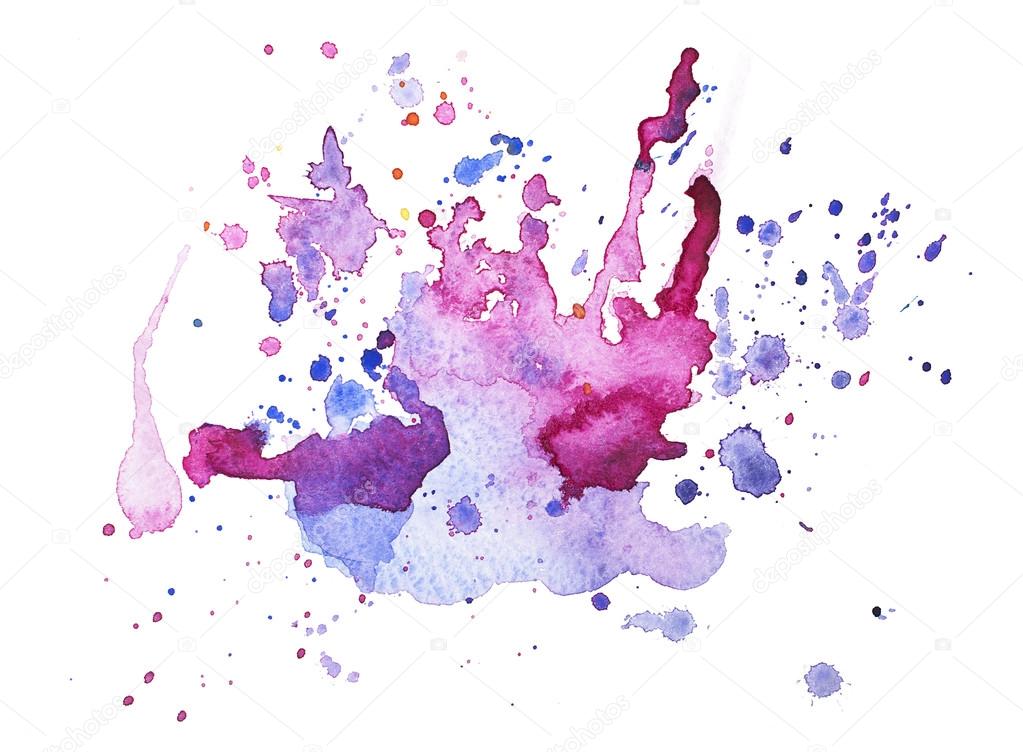 Abstract watercolor aquarelle hand drawn blot colorful paint splatter stain