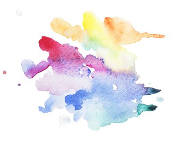 soyut suluboya aquarelle el çekilmiş renkli sanat boya splatter leke beyaz zemin üzerine.