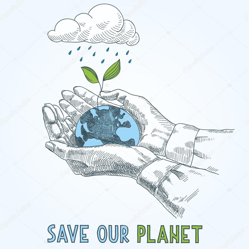 Earth globe in human hands planet protection care recycling save ecology concept