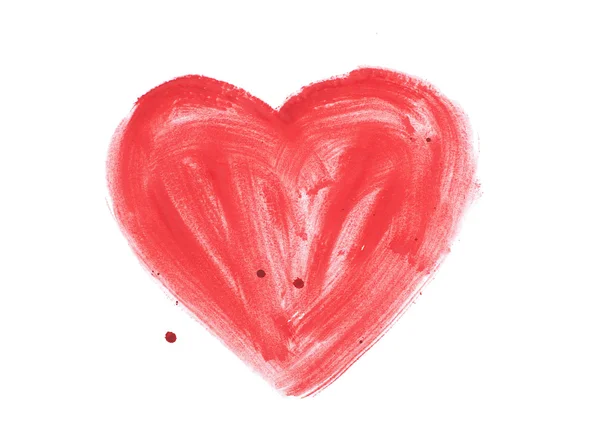 Mano disegnato colorato rosso cuore arte colore vernice o macchie di sangue schizzo — Foto Stock