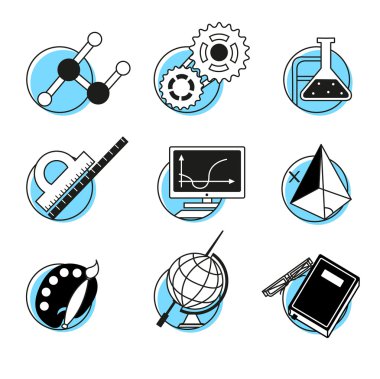Okul dersleri disiplinlerden bilim doğrusal Icons set