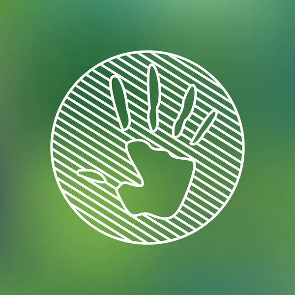 Lineaire pictogram van een afgedrukt teken hand. Stop verontreiniging milieukeurmerk. Planeet bescherming zorg recycling ecologie concept opslaan — Stockvector