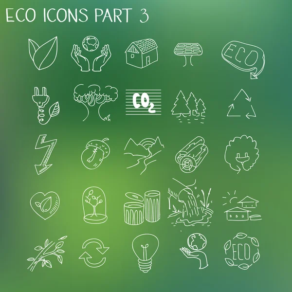 Ecologie organische ondertekent eco en bio elementen in hand getrokken stijl aard planeet bescherming zorg recycling opslaan concept — Stockvector