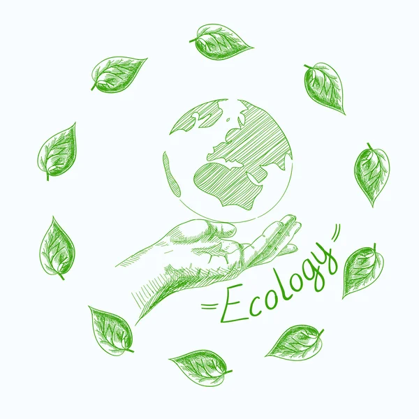 Earth globe in mensenhanden planeet bescherming zorg recycling ecologie concept opslaan — Stockvector