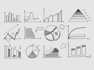 Hand draw doodle elements chart graph. Concept business finance analytics earnings statistics.