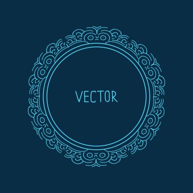 Hand drawn circle frame monogram design emblem template, Elegant lineart logo design, vector illustration with copy space mono line style