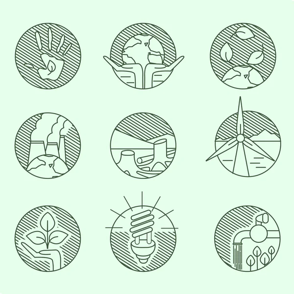 Ecology organic signs eco and bio elements in hand drawn style nature planet protection care recycling save concept linear icons — Stock vektor