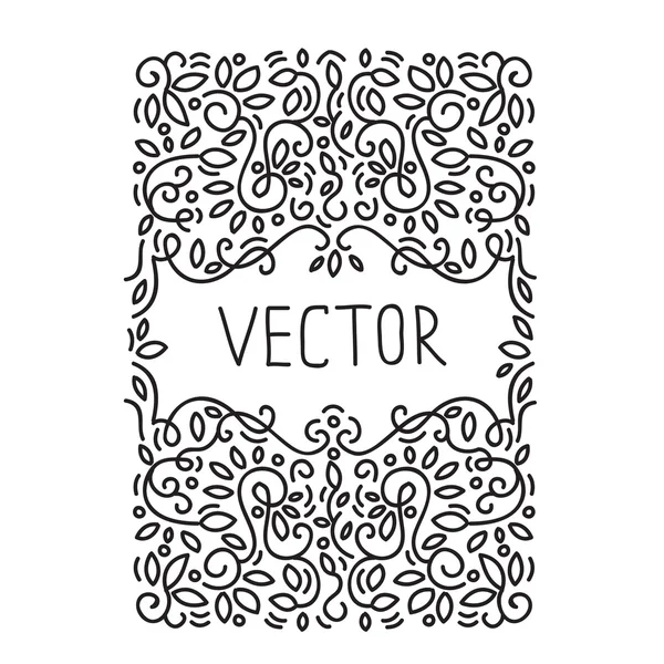Ručně nakreslený rámeček monogram design znak šablony, design loga elegantní lineart, vektorové ilustrace s kopie prostoru mono čáry — Stockový vektor