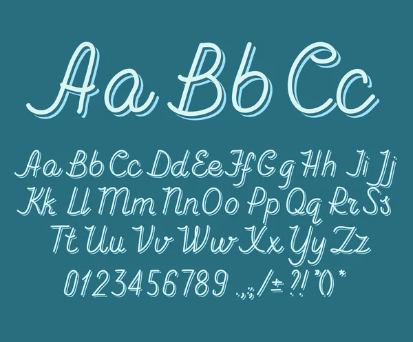 Hand drawin alphabet handwritting abc vector font. Italic type letters, numbers and punctuation marks. — Stockvector