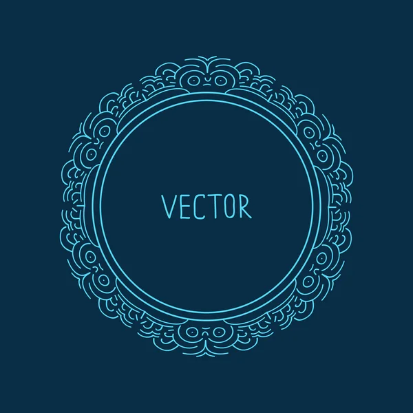 Modelo de emblema de design de monograma de quadro de círculo desenhado à mão, design de logotipo lineart elegante, ilustração vetorial com estilo de linha mono espaço de cópia — Vetor de Stock