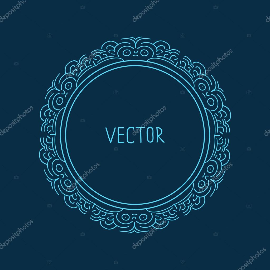 Hand drwan circle frame monogram design emblem template, Elegant lineart logo design, vector illustration with copy space mono line style.