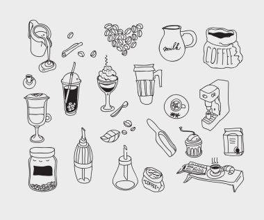 Elle çizilmiş kroki doodle vintage basit kahve Tema.