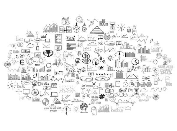 Infografik Sammlung handgezeichnete Doodle-Skizze Wirtschaft ökomomische Finanzelemente — Stockvektor