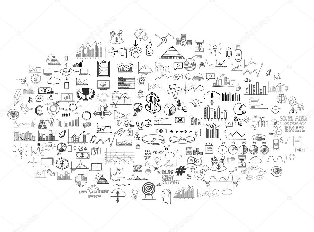 infographics collection hand drawn doodle sketch business ecomomic finance elements