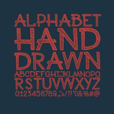 chalk sketched striped alphabet abc vector font. Type letters, numbers, characters and punctuation marks
