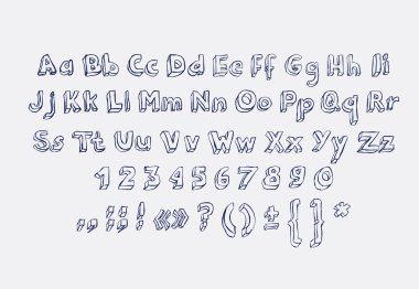 Elle çizilmiş alfabesi harfleri doodle karalama çocuk abc, vektörel yazı tipi. Türü, sayılar, karakterler ve noktalama işaretleri